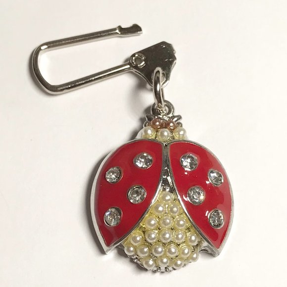 Red Ladybug Keychain Zipper Pull Purse Charm Backpack Pearl Crystal Enamel - Picture 6 of 8
